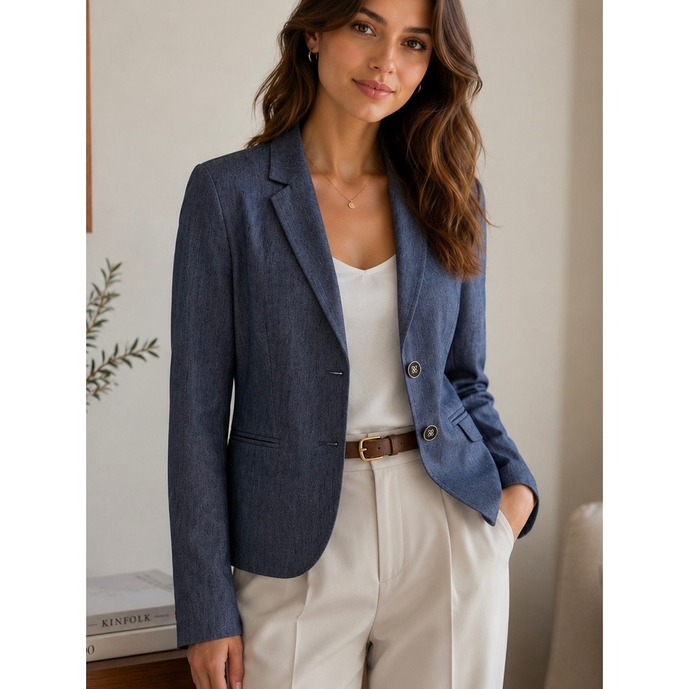 7th Avenue Blue Blazer 2 Cotton Blend Two Button Professional Office Jacket